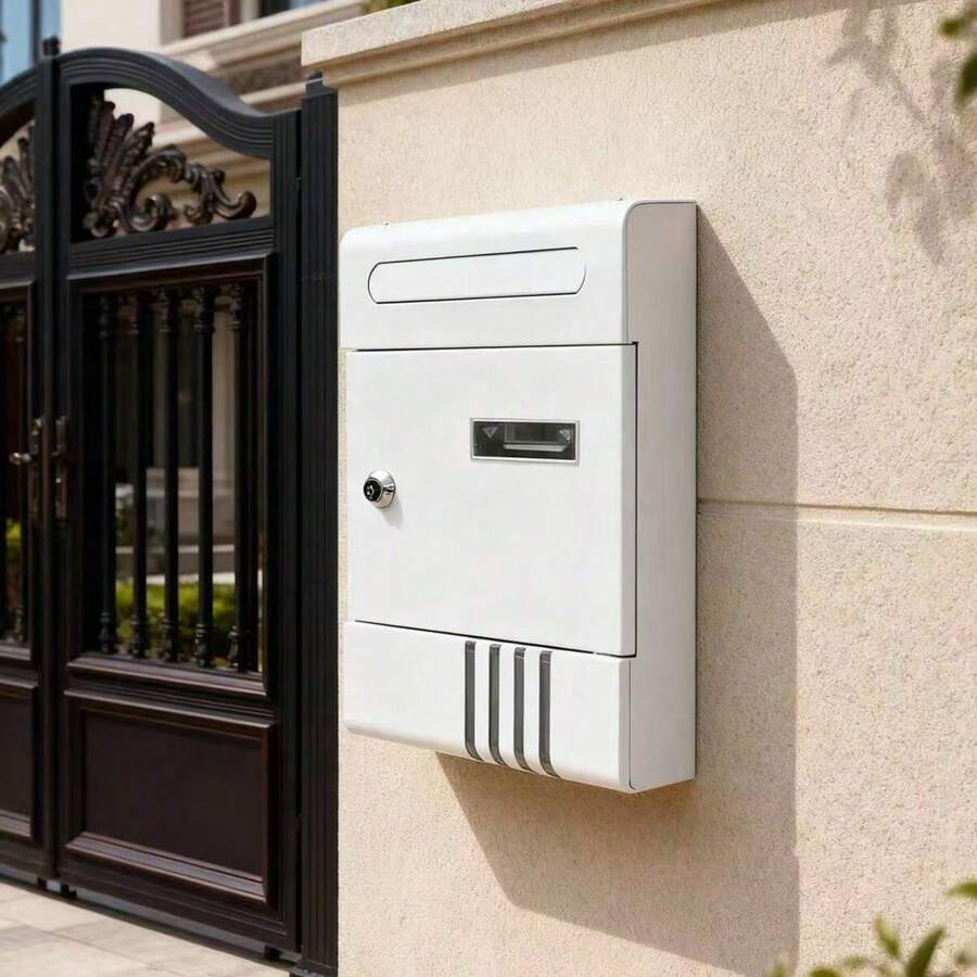 1 صندوق بريد، خزانة معدنية مزودة بقفل مضاد للسرقة ومفاتيح؛ مزودة بفتحة بريد، مظهر أبيض نقي بسيط، سهل التركيب على الجدران الخارجية. - A - مشاهدة 1