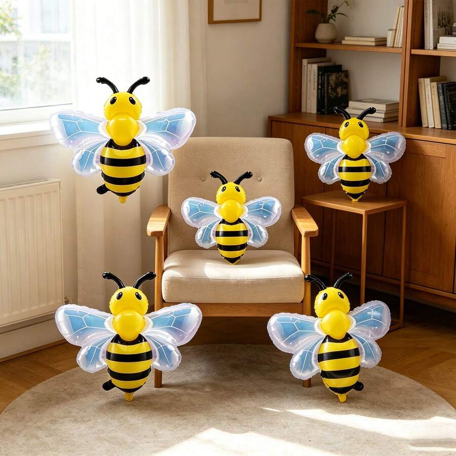 5pcs Colorful Bee Shaped Aluminum Foil Balloon Set, Theme Party Atmosphere Decoration Balloons - 多色 - 查看 1