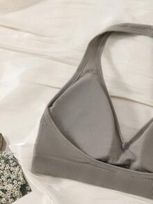 3PCS Halter Neck Wireless Bralette, Ribbed Seamless Deep V Crop Bra For Yoga, Layering & Daily Wear - Multicolor - View 4