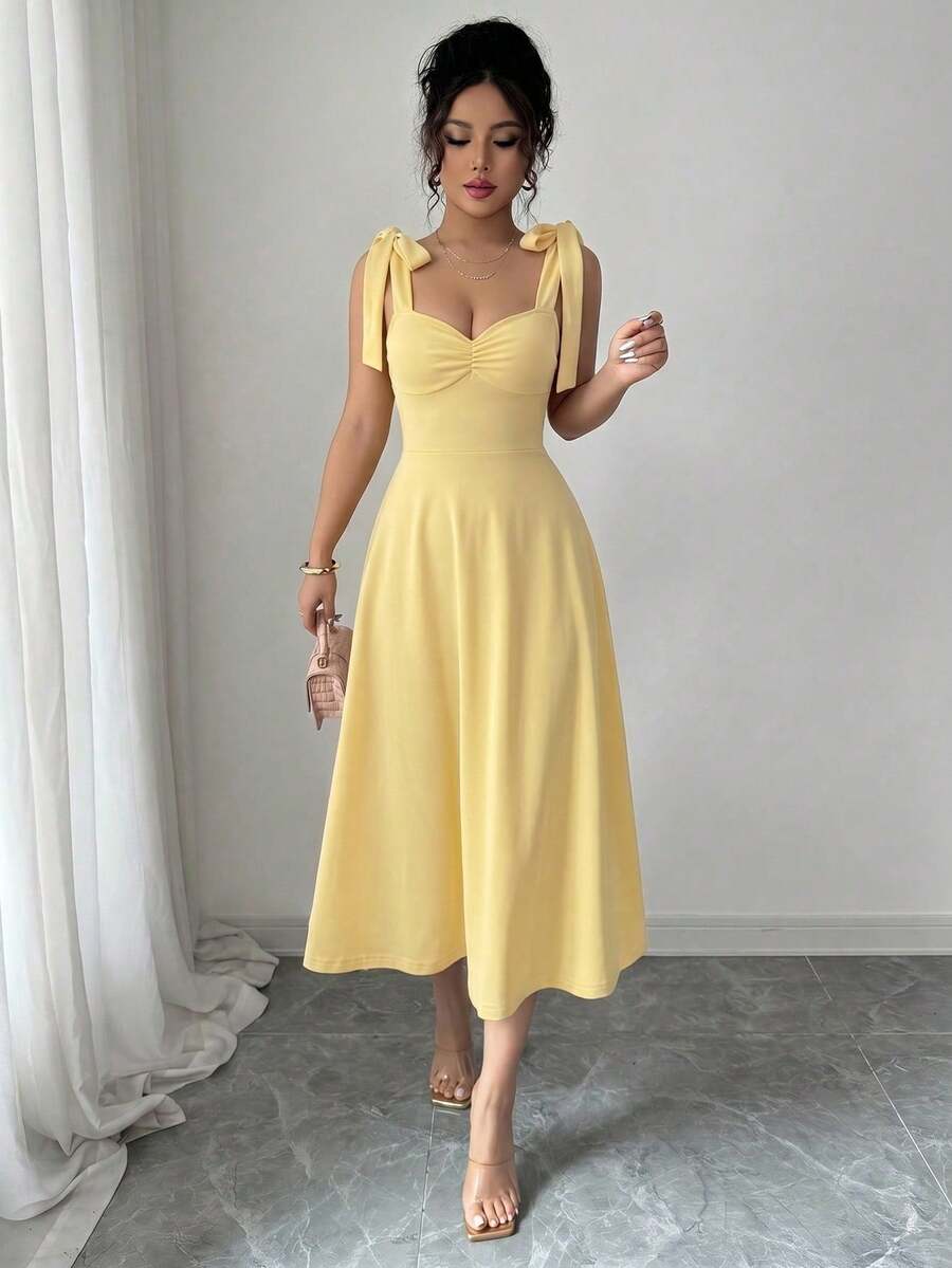 Women Midi Dresses - 淺黃色 - 查看 1