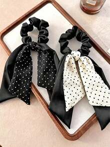 2/1/1pc/Set Vintage Polka Dot Ribbon Scrunchie, Drape Fabric Lightweight And Non-Pressing, Retro Fashion Hair Accessory - Suitable For Women And Girls, Perfect For Daily, Dating, School, Vacation And More - Multicolor - View 5