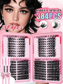 384 قطعة كتاب رموش D Curl Cluster، رموش عين الثعلب بأسلوبين، رموش كثيفة DIY، رموش صناعية، رموش عين القطة، رموش فردية، رموش صناعية مقاومة للماء وطويلة الأمد للاستخدام الذاتي والمكياج اليومي - D - مشاهدة 2