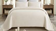 Colcha Bouti Color Liso Cubrecama Acolchada con Fundas de Almohada, Disponible en 4 Medidas para Camas90/105/135/150cm, Transpirable, Ligero y Suave - Beis - Ver 6