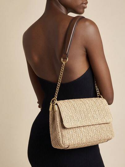 Glamine 1pc Apricot Straw Minimalist Fashion Shoulder Bag, Woven Straw Hobo Bag, Large Capacity 3-Compartment Crossbody Bag