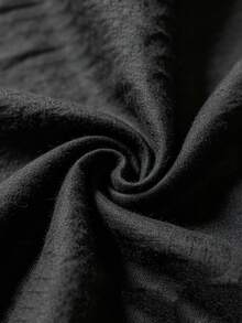 Men's Stand Collar Henley Long Sleeve Pure Black Linen Casual Beach Loose Lightweight Breathable Vacation Pullover - Black - View 6