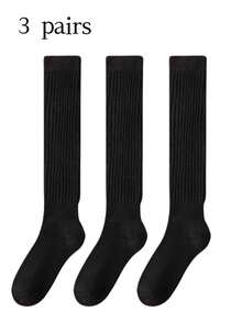 3/2/1 Pairs Women's Ribbed Knit Knee-High Socks, Slimming Fit, Warm, Elastic, Non-Slip, Anti-Slip, College Style JK Boot Socks, Black & White Winter Edition - Multicolor - View 9