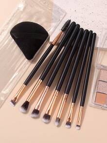 7pcs Professional Makeup Brush Set With 1 Makeup Sponge, Portable Beginner Eyeshadow Brush Concealer Brush Eyelash Brush Eyebrow Brush Soft Fiber Bristles Full Set Makeup Tools - Black - View 3