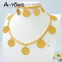 Arabian Style Lira Coin Jewelry Set 21K Gold Plated Dubai Bride Wedding Necklace Bracelet Earrings Middle Eastern Women Vintage Party Jewelry - Charm Jewelry - View 8