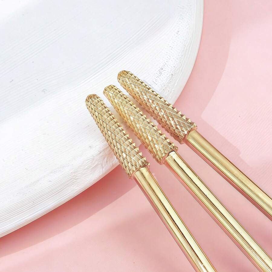 Gold-Plated Tungsten Carbide Nail Drill Bit With Portable Dust-Proof Storage Box, 3/32 Universal Shank, Fast Cleaning Of Nail Groove Residue, Salon And Home Dual-Use Nail Tool - Multicolor - View 1