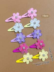 10pcs Colorful Flower Design Cute Girls Hair Clips Snap Clips Hair Accessories For Daily Wear - Multicolor - View 2