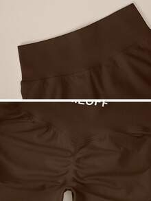 TimeOff Women's 1pc Solid Color High Waist Ribbed Waistband Ruched Back Athletic Shorts - Mocha Brown - View 5