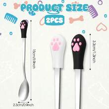 2 Pcs Dog Cat Spoon Wet Food Storage Pet Feeder Small Spoon Pet Can Spoons Stainless Steel Can Scoop Long Handle Food Scoop Portable Scoops For Cute Scoops Fit Feed Canned (White And Black) - White - View 2