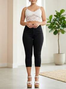 P J PINEDA JEANS CASUAL STRETCH DENIM CAPRI PANTS HIGH WAIST - Black - View 2