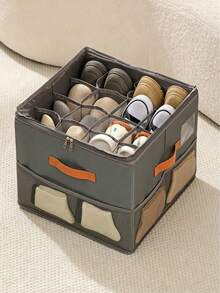 1pc 12/16/20 Compartment Fabric Visible Underbed Shoe Storage Box, Divided Shoe Box Suitable For Sneakers, Home Shoe Storage Organizer - View 3