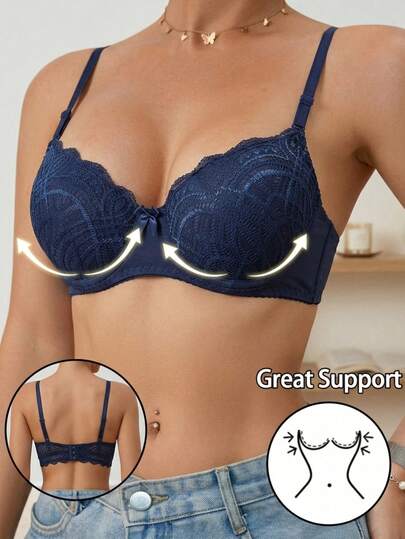 Sutiãs Renda Bojo Reforçado Alças Regulável Soutien Feminino Sutian Alças Regulável Com Aro Sutiã Sexy de Renda Floral com Efeito Push Up