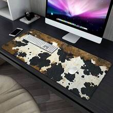 1pc XXL Black, White, And Gray Asymmetric Pattern Gaming Mouse Pad / Desk Mat 2MM Thick Rubber Base, Non-Slip Bottom, Stitched Edges, Mooth Surface, Office Desk Accessories, University Essentials, Dorm Room Study Mat, Laptop Desk Protector - A - View 4