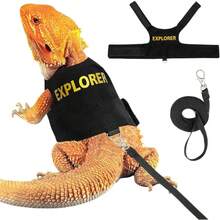 Arnés y Correa para Lagarto Barbudo, Arnés Ajustable para Reptiles con Correa de 1.5m, Collar y Correa para Mascotas Pequeñas, para Entrenamiento de Caminata al Aire Libre con Dragón Barbudo o Lagarto - Negro - Ver 1