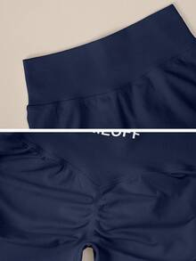 TimeOff Women's 1pc Solid Color High Waist Ribbed Waistband Ruched Butt Athletic Shorts - Navy Blue - View 5