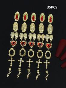 35pcs Mixed Color Nail Art Decorations, Including Virgin Mary, Cross, Heart And Angel Patterns, Suitable For DIY Nail Art And Decorating Women's Nails - Multicolor - View 11