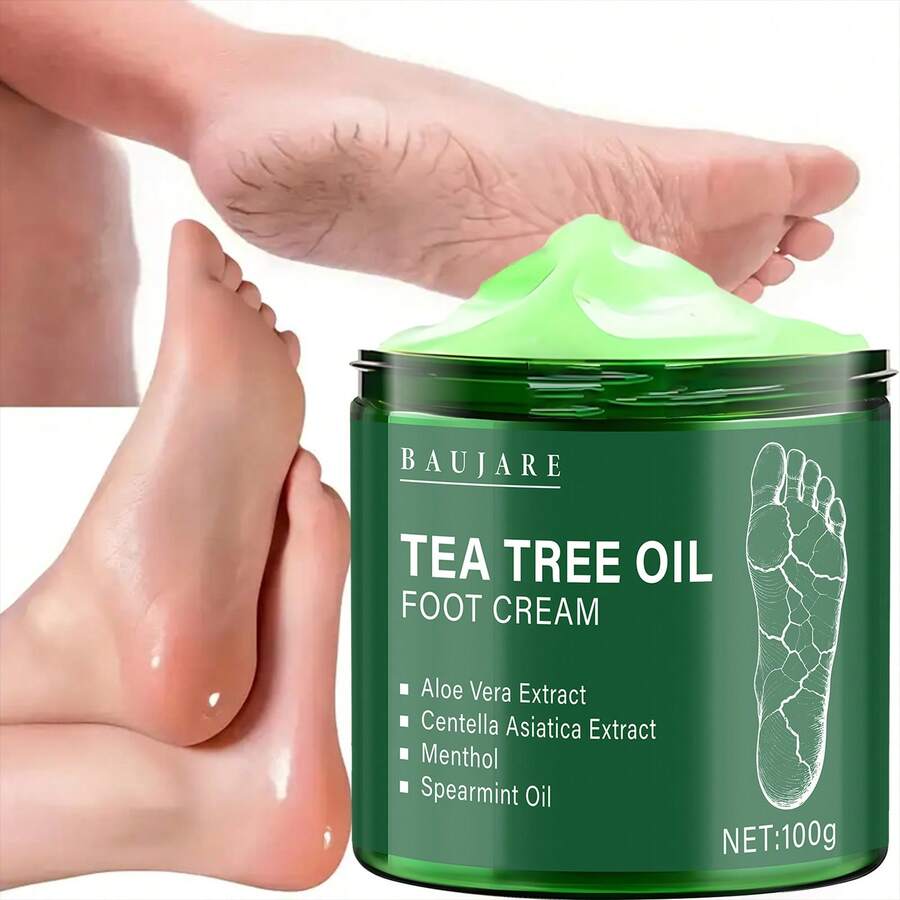Krim Kaki Minyak Pohon Teh, Diperkaya dengan Vitamin E, Lidah Buaya dan Peppermint, Melembapkan secara efektif kulit kering, kasar dan pecah-pecah, melembutkan dan menghaluskan kulit, aroma segar tahan lama, perawatan kaki. - Harum - View 1