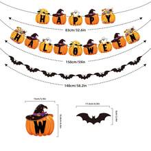 1set Halloween Pumpkin Paper Hanging Banner, Witch Hat Ghost Candy Letter Garland With Bat Cutout String,Halloween Decor, Halloween Decorations For Home, Halloween Gifts, Fall Decor, Home And Out Decor For Mantel Wall Party Backdrop Decor - A - View 4