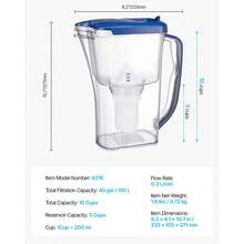 Jarra con Filtro de Agua de 9 Tazas con Filtro 5 Etapas, Plástico, con Indicador de Cambio de Filtro, sin BPA, Duración de 3 Meses o 150 L, Reduce la Cal, el Plomo, el Cloro y los Olores - 150 L - Ver 7