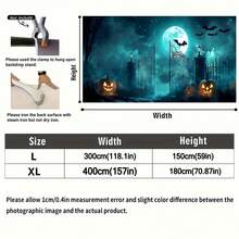 1pc Halloween Horror Iron Gate With Pumpkin And Full Moon Design Background Banner, Suitable For Garage Door, Haunted House Events, Parties, Carnivals And Photography Backdrop, Indoor, Yard And Garden Decoration, Holiday Celebration, Halloween Decoration, Horror Atmosphere Decor - Multicolor - View 3