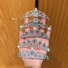 5pcs Blue Silver Princess Crown Headband Hair Accessories - Multicolor - View 9
