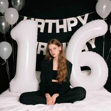 32 Inch White Oversized Number Balloons Set For Birthday Party, New Year, Holiday, Anniversary Decoration 0123456789 - White - View 2