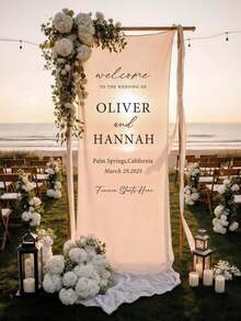 Letrero de Bienvenida Personalizado para Boda | Pancarta Vertical de Tela para Boda | Fondo Personalizado con Nombre & Fecha | Decoración Rústica para Ceremonia al Aire Libre - Multicolor - Ver 3