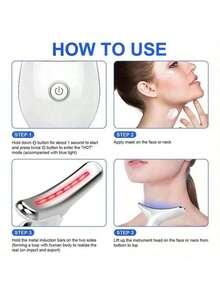 Home Facial And Neck Massager, Facial Massager, 3-Color Light Mode, Heating Mode, Skincare, Improve Skin Smoothness And Brightness - White - View 8