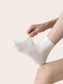 5 Pairs Men's Cotton Crew Socks, Vertical Rib Mesh Breathable Mid Calf Socks, Moisture Wicking Odor Resistant Solid Neutral Color Daily Casual Socks - Multicolor - View 2