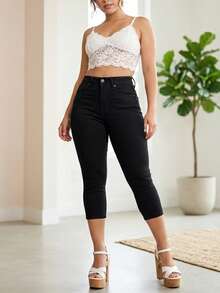 P J PINEDA JEANS CASUAL STRETCH DENIM CAPRI PANTS HIGH WAIST - Black - View 1