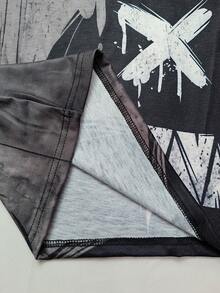 Camiseta casual de manga corta y cuello redondo con estampado de emoción gótica para hombres, de verano - Gris Oscuro - Ver 5