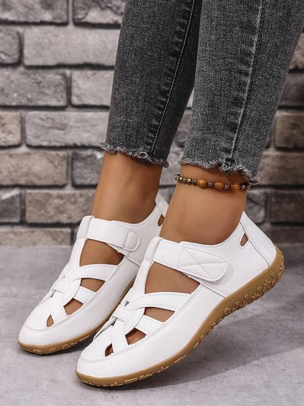 Sandali piatti da donna, scarpe estive piatte traforate, scarpe da donna primavera/autunno, scarpe piatte con suola morbida, punta chiusa, antiscivolo e traforate, scarpe bianche da infermiera con suola morbida, scarpe da donna alla moda, scarpe casual da esterno
