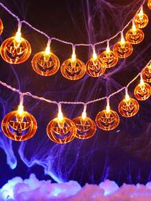 Halloween Decoration Hollow Orange Pumpkin String Lights, Eerie Gothic Haunted House Autumn Atmosphere, Ideal Halloween Gift, 1.5M/3M, Yard Garden Porch Window Room Home Halloween Thanksgiving Party Decor, Fall Decor - Warm Light - View 9