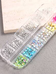 12 Grid Iridescent Mermaid Bubble Nail Beads Flat Back Aurora Rainbow Water Drop Pearl Charms Mixed Color Size 3D Transparent Dome Nail Rhinestones For Cat Eye Bubble Manicure DIY Nail Art Decorations Makeup Craft Accessories - Multicolor - View 1