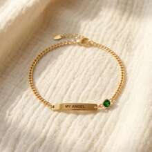 1pc Customized Gold Bracelet, Personalized Gift For Her, Christmas Gift, Girls Bracelet, Customized Engraved Birthstone Name Bracelet, Delicate Gold Bracelet, Waterproof Jewelry, Commemorative Gift - Gold - View 3