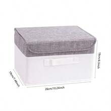 1pc Washable Linen Foldable CD Storage Box, Collapsible Storage Bin With Lid, Toy Organizer Basket, Laundry Hamper - Dark Gray and White - View 9