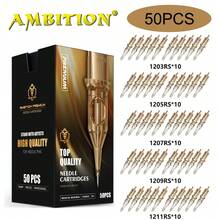 Ambition Premium 紋身針筒針 50支裝 混合尺寸 RL RS M1 一次性無菌紋身針筒 超銳利穩定針尖 適用紋身師 勾線 陰影 上色 - 黃色 - 查看 12