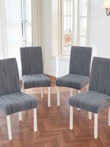 1/2/4/6pcs Jacquard Elastic Dining Chair Cover Set, Dark Color Full Coverage Stretchable Chair Slipcovers, Washable Soft Fleece Chair Protector, Suitable For Kitchen, Dining Room, Party, Wedding - Grey - View 7