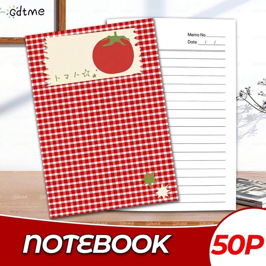 Caderno em Branco Fofo de Tomate 50 Folhas/100 Páginas A5 Caderno Portátil Bloco de Notas Caderno de Desenho Planejador Presente de Volta às Aulas Aniversário - Caderno A5 - Visão 1