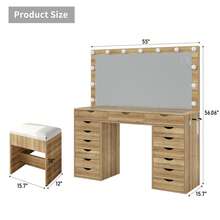 FUSOU 15 Drawers Dressing Table With Power Outlet, Makeup Vanity With  Mirror And 13 LED Lights, 3 Color Modes, Adjustable Brightness, Glass Top Vanity For Dressing Room Bedroom - Natural Color - View 3
