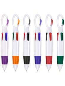 6pcs Retractable Shuttle Pens, 4-In-1 Fluorescent Ballpoint Pens With Ring Cap, Paired With Multi-Color Keychain, Suitable For Office, Study, Students And Various Occasions, Ideal Gift - A - View 1