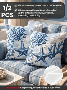 1/2pcs Fashion Coral Coast Style Pillowcase, Single-Sided Print, Breathable & Anti-Pilling, Comfortable & Cozy, Machine Washable, Suitable For Sofa And Car Pillows, 45*45/50*50CM, Living Room Sofa Decoration, Summer, Back To School Season - Multicolor - View 2