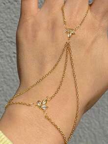 rundraw 1pc Women's Gold-Tone Copper Fashion Bracelet With Clover CZ Inlay, Best Friend Gift, Daily Wear, Anniversary Small Gift - Gold - View 11
