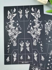2pcs / 1sheet Butterfly Floral Henna Mehndi Tattoo Stencil Set, Reusable, Suitable For Beginners, Brides, Weddings, Festivals, Temporary Body Art - Black - View 7