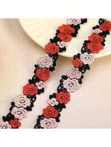 1碼玫瑰花蕾絲混色刺繡水溶性蕾絲飾邊，適用於衣物與旗袍裝飾 - 彩色 - 查看 60