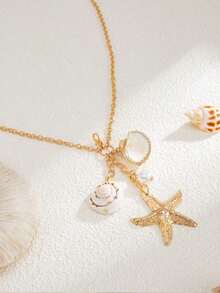 1pc Bohemian Style Sexy Starfish Shell Pearl Bikini Chain Accessory, Suitable For Beach Wear - Gold - View 5