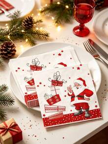 20pcs/1pc Santa Claus And Gift-Patterned Napkins-Convenient, Decorative Paper Napkins For Christmas Dining Tables; Suitable For Use In Homes, Restaurants, Hotels, And Cafes During Christmas And New Year's Celebrations. - One Size Fits All - View 2